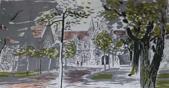 Edwin La Dell, linocut, Brighton College, signed in pencil, 75/75, 38 x 62cm